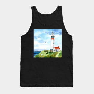 Watercolor Lighthouse by the Sea Tank Top